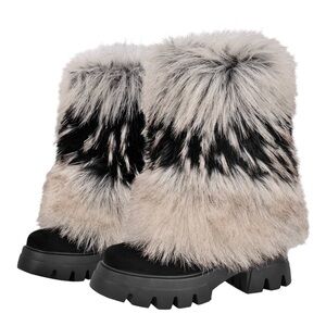 Stylish Women's Faux Fur Boots - Black and Gray
